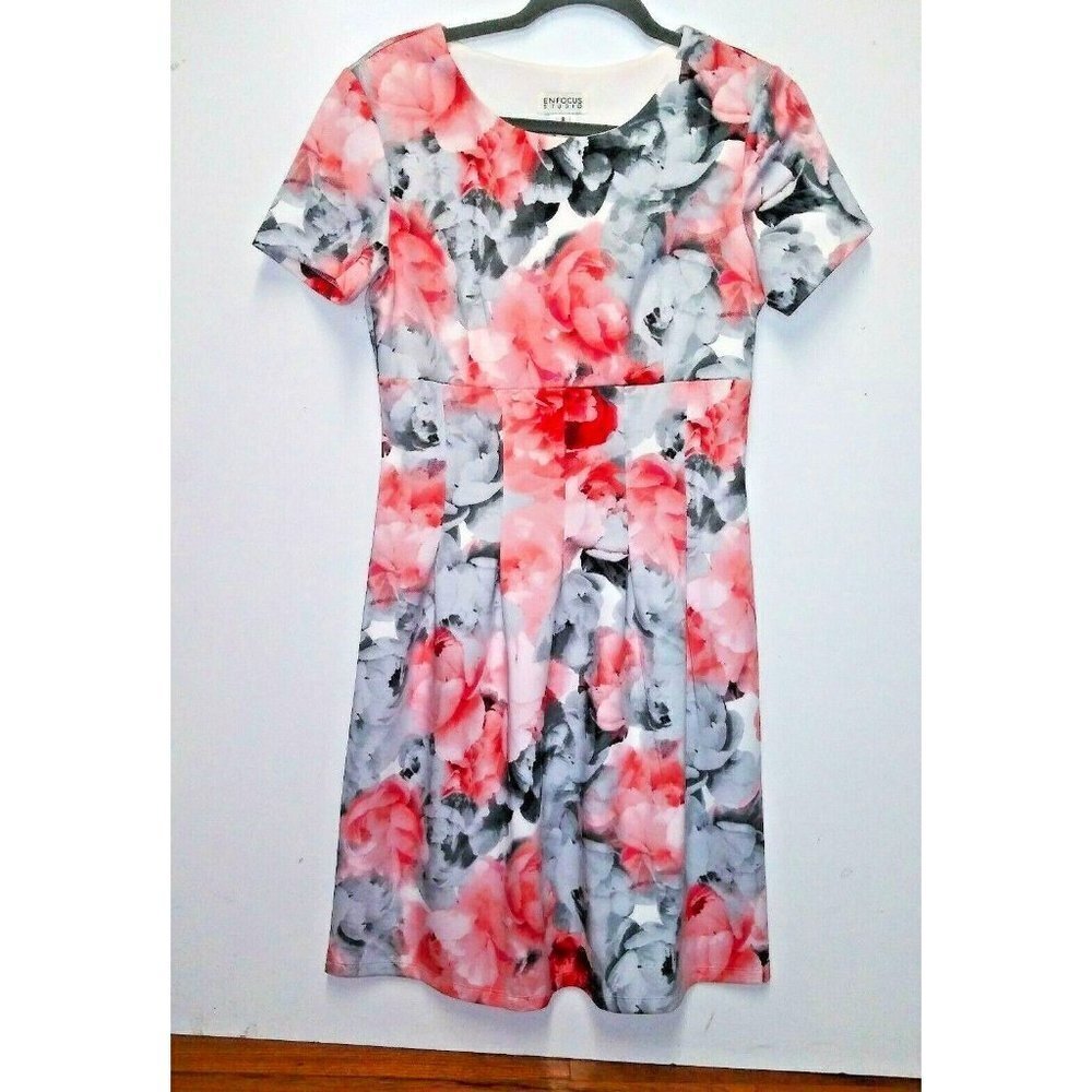 EnFocus Studio Womens Dress Size 8 RETIRED PEONY FLORAL PRINT Vintage-Style EUC